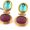 BOUCLES D'OREILLES ANNÉES 1940 AVEC PÂTE DE VERRE - OR JAUNE 18 KT