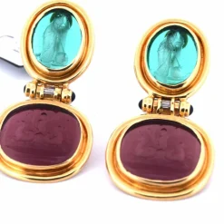 BOUCLES D'OREILLES ANNÉES 1940 AVEC PÂTE DE VERRE - OR JAUNE 18 KT