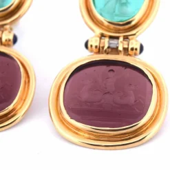 BOUCLES D'OREILLES ANNÉES 1940 AVEC PÂTE DE VERRE - OR JAUNE 18 KT