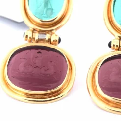BOUCLES D'OREILLES ANNÉES 1940 AVEC PÂTE DE VERRE - OR JAUNE 18 KT
