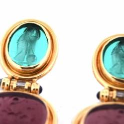 BOUCLES D'OREILLES ANNÉES 1940 AVEC PÂTE DE VERRE - OR JAUNE 18 KT