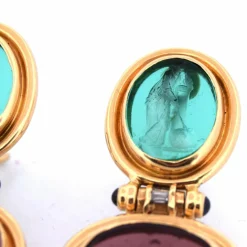 BOUCLES D'OREILLES ANNÉES 1940 AVEC PÂTE DE VERRE - OR JAUNE 18 KT