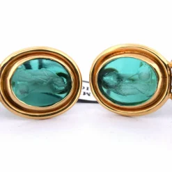 BOUCLES D'OREILLES ANNÉES 1940 AVEC PÂTE DE VERRE - OR JAUNE 18 KT