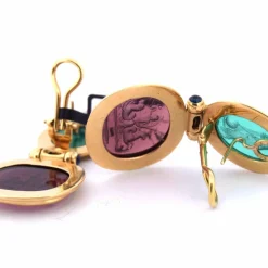 BOUCLES D'OREILLES ANNÉES 1940 AVEC PÂTE DE VERRE - OR JAUNE 18 KT