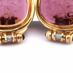 BOUCLES D'OREILLES ANNÉES 1940 AVEC PÂTE DE VERRE - OR JAUNE 18 KT