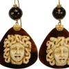 Boucles d'oreilles antiques en or et écaille de tortue avec camées Medusa en ivoire