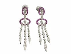 Boucles d'Oreilles Art Déco Diamants Rubis calibrés