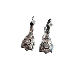 Boucles d'Oreilles Art Déco ornées de saphirs blancs