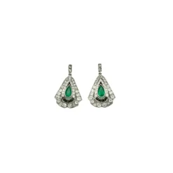 Boucles d'oreilles Art Déco Emeraudes Diamants Onyx