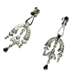 BOUCLES D'OREILLES ART DÉCO SAPHIRS DIAMANTS