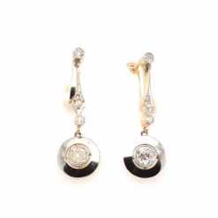 Boucles d'oreilles Art Déco Or jaune Platine Diamants