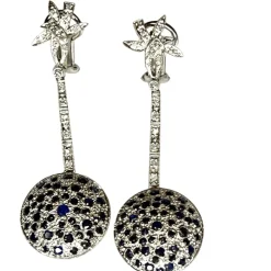 BOUCLES D'OREILLES ART DÉCO SAPHIRS DIAMANTS