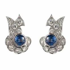 Boucles d'oreilles art déco saphir diamants