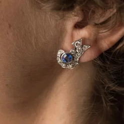 Boucles d'oreilles art déco saphir diamants