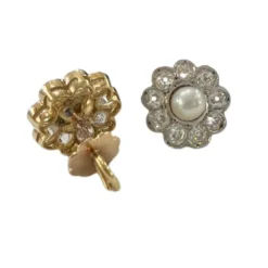 Boucles d'oreilles Art Déco en or et platine avec diamants et perles