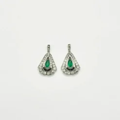 Boucles d'oreilles Art Déco Emeraudes Diamants Onyx
