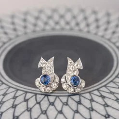 Boucles d'oreilles art déco saphir diamants