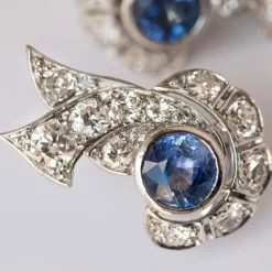 Boucles d'oreilles art déco saphir diamants
