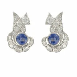 Boucles d'oreilles art déco saphir diamants
