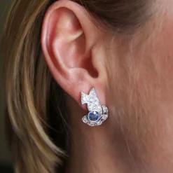 Boucles d'oreilles art déco saphir diamants