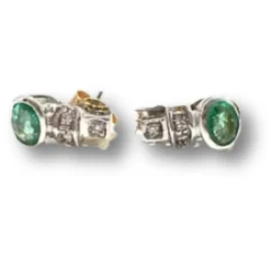 Boucles d'oreilles au design contemporain du XXe siècle en or 18 kt avec diamants et émeraudes