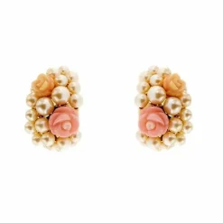 Boucles d'oreilles avec perles et coraux roses