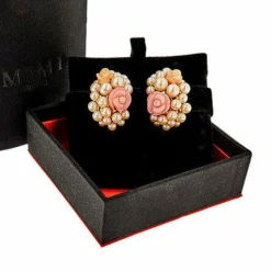 Boucles d'oreilles avec perles et coraux roses