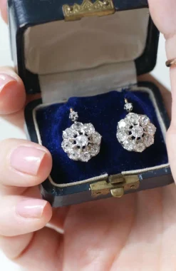 Boucles d'oreilles Belle Époque Marguerite or rose, diamants