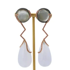 Boucles d’oreilles calcédoine et nacre