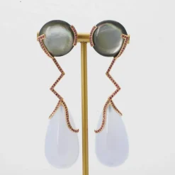 Boucles d’oreilles calcédoine et nacre