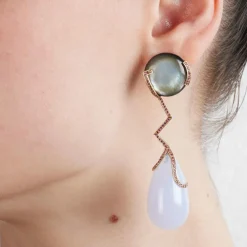 Boucles d’oreilles calcédoine et nacre