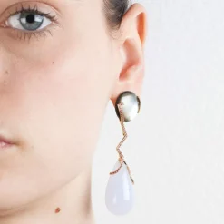 Boucles d’oreilles calcédoine et nacre