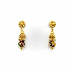 Boucles d'oreilles cannetille indienne dorées avec émail multicolore