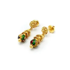Boucles d'oreilles cannetille indienne dorées avec émail multicolore