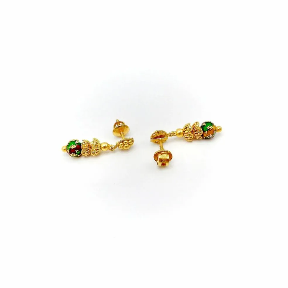 Boucles d'oreilles cannetille indienne dorées avec émail multicolore