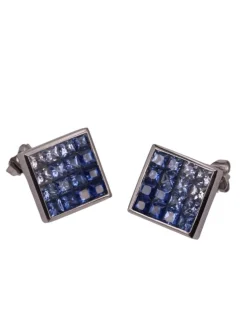 Boucles d'oreilles carrées Saphirs taille princesse