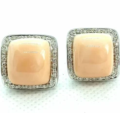 Boucles d'oreilles carrées corail et diamants