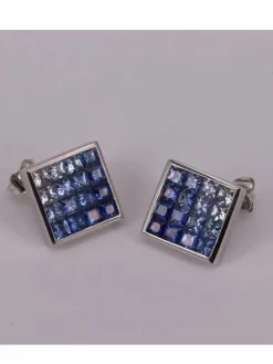 Boucles d'oreilles carrées Saphirs taille princesse