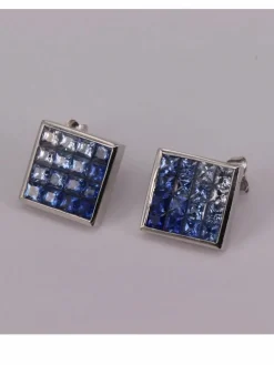 Boucles d'oreilles carrées Saphirs taille princesse