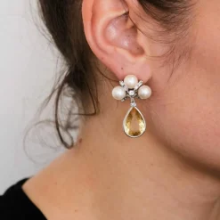 Boucles d'oreilles Citrines Perles