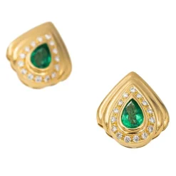 Boucles d'oreilles Clips Or jaune Emeraude