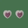 Boucles d'oreilles coeur en or blanc avec rubis et diamants