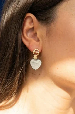 Boucles d'oreilles Coeur Or jaune Nacre
