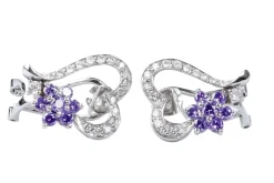Boucles d'oreilles coeurs et fleurs en or blanc 18 carats