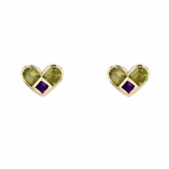 Boucles d'oreilles coeurs péridots et améthystes
