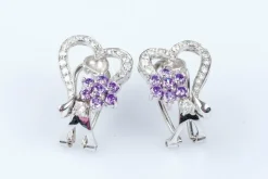 Boucles d'oreilles coeurs et fleurs en or blanc 18 carats