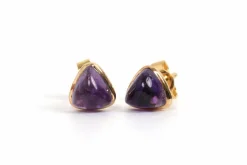 Boucles d'oreilles contemporaines en or jaune 18 carats serties d'améthystes