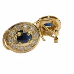 Boucles d'oreilles contemporaines du XXe siècle en or 18 carats avec diamants et saphirs
