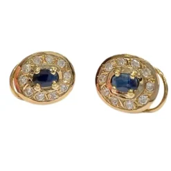 Boucles d'oreilles contemporaines du XXe siècle en or 18 carats avec diamants et saphirs