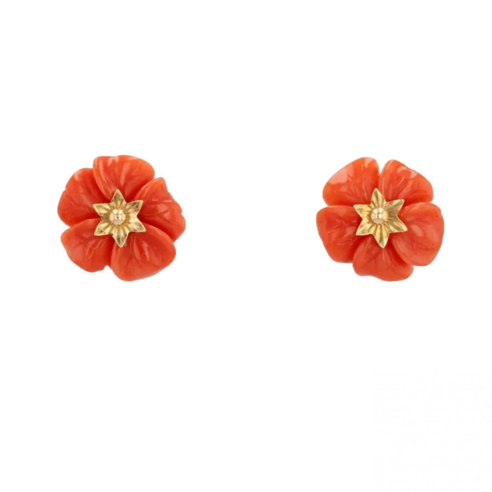 Boucles d'oreilles corail et or